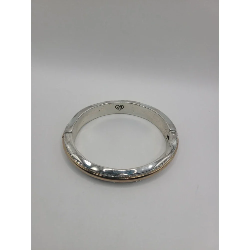 Brighton Two Tone Gold Silver Crystal Hinged Bangle Bracelet Signed